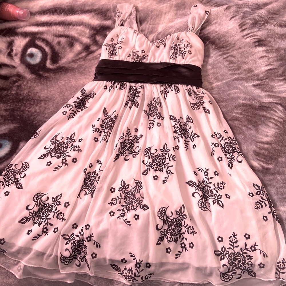 Short, White dress with black floral pattern